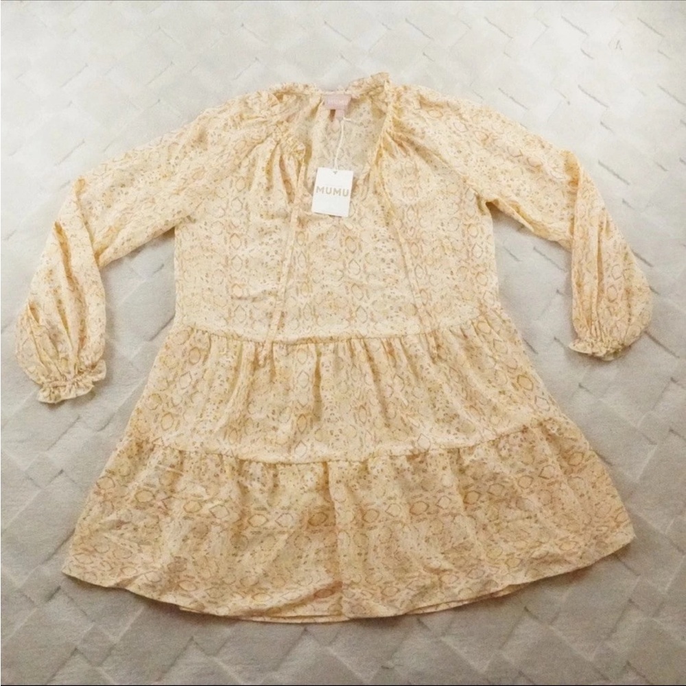 Show Me Your MuMu Birdie Mini Dress Womens Medium Tiered Long Sleeve V-Neck